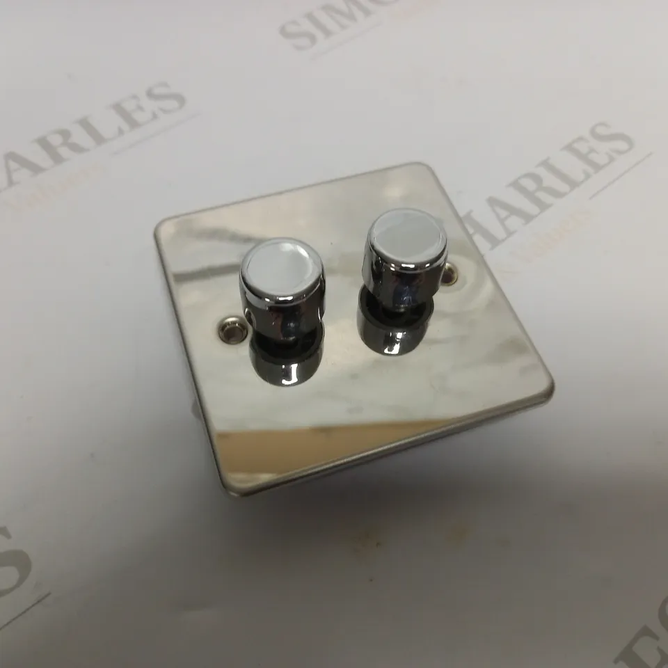 KNIGHTSBRIDGE FLAT PLATE 2G 2 WAY 10-200W (5-150W LED) TRAILING EDGE DIMMER, POLISHED CHROME