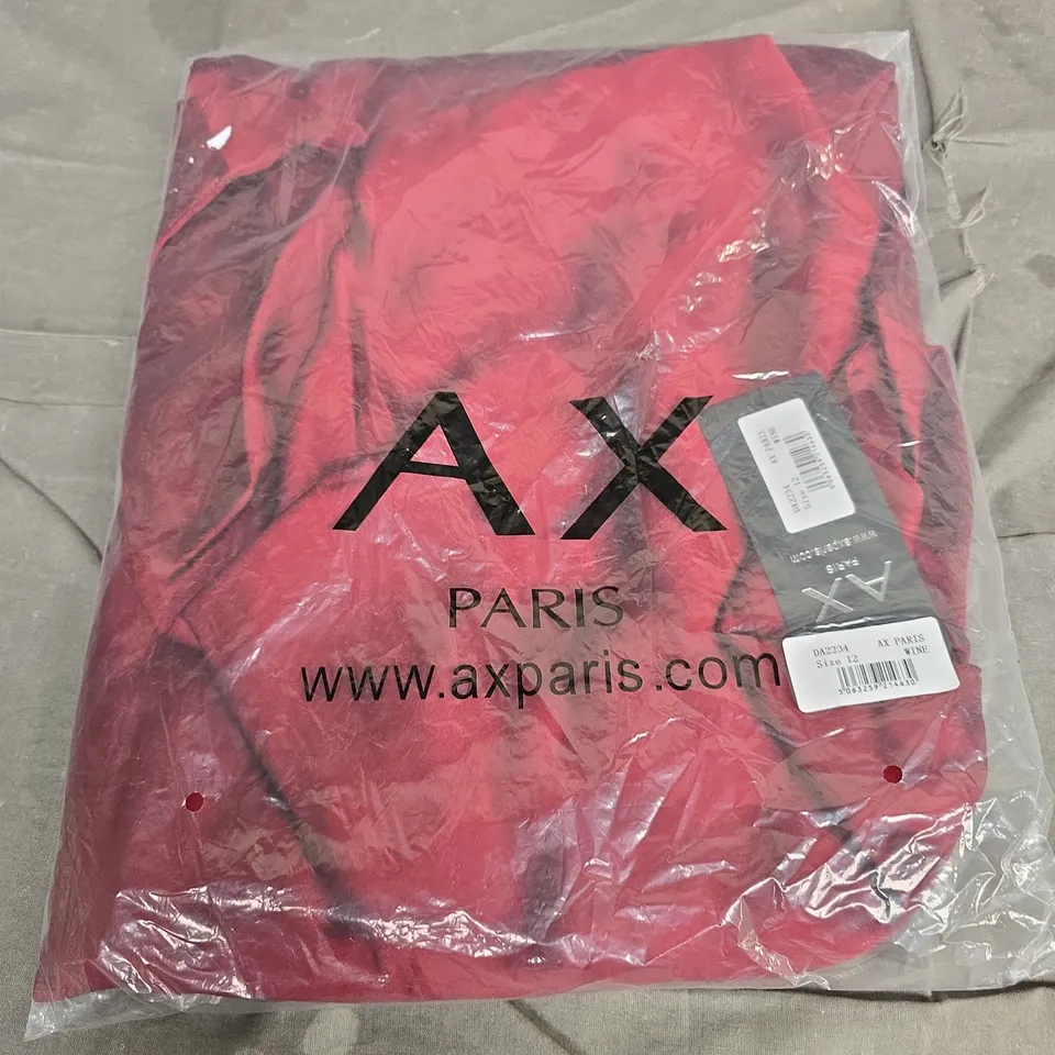 BAGGED AX PARIS WINE SATIN COWL NECK CROSS BACK MIDI DRESS - SIZE 12