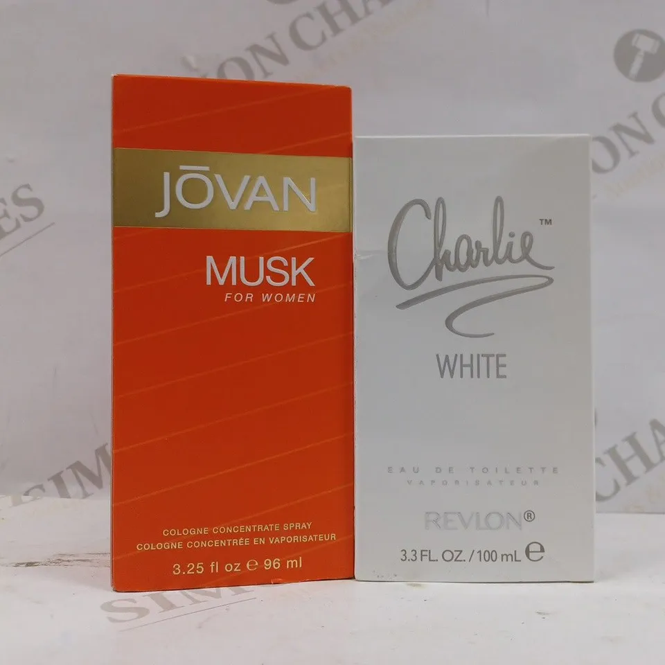 BOX OF APPROX 12 ASSORTED BEAUTY PRODUCTS TO INCLUDE JOVAN MUSK FOR WOMEN COLOGNE & CHARLIE WHITE EAU DE TOILETTE 