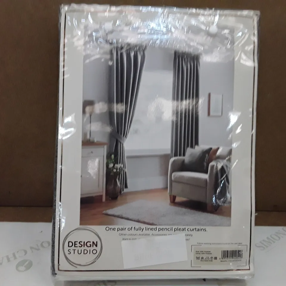 BRAND NEW DESIGN STUDIO FULLY LINED CURTAINS- 229CM X 137CM (CHARCOAL)