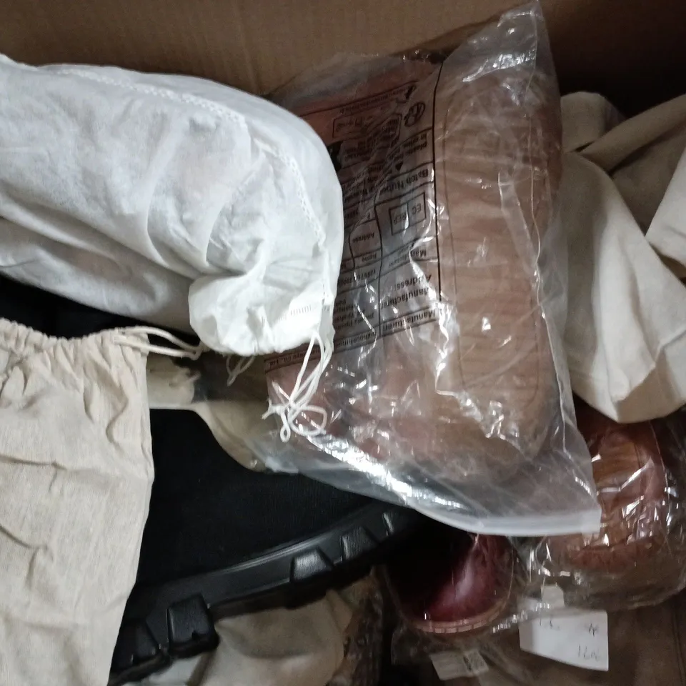 BOX OF APPROXIMATELY 15 ASSORTED PAIRS OF SHOES AND FOOTWEAR ITEMS IN VARIOUS COLOURS, STYLES, AND SIZES - COLLECTION ONLY