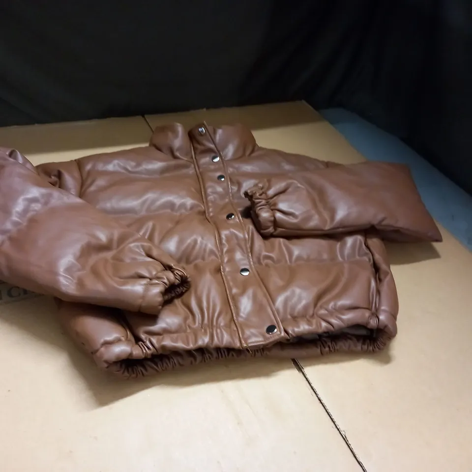 WOMANS FAUX LEATHER PADDED JACKET IN CHOCOLATE SIZE SMALL
