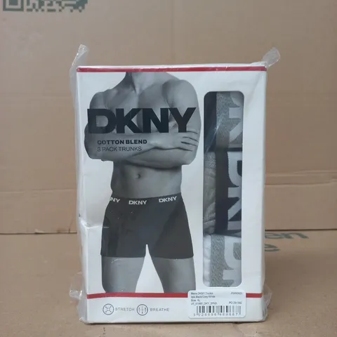 DKNY COTTON BLEND TRUNKS (3-PACK) IN WHITE/GREY/BLACK SIZE XL