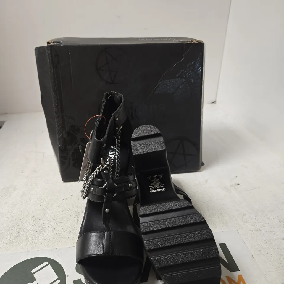 GOTHICANA BY EMP WOMEN'S BLACK PLATFORM SANDALS – CHAIN DETAIL - UK 6