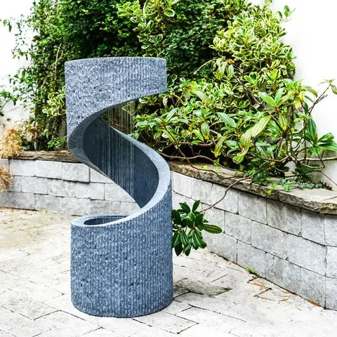BOXED OUTDOOR SPIRAL WATER FEATURE CEMENT H82cm W35cm