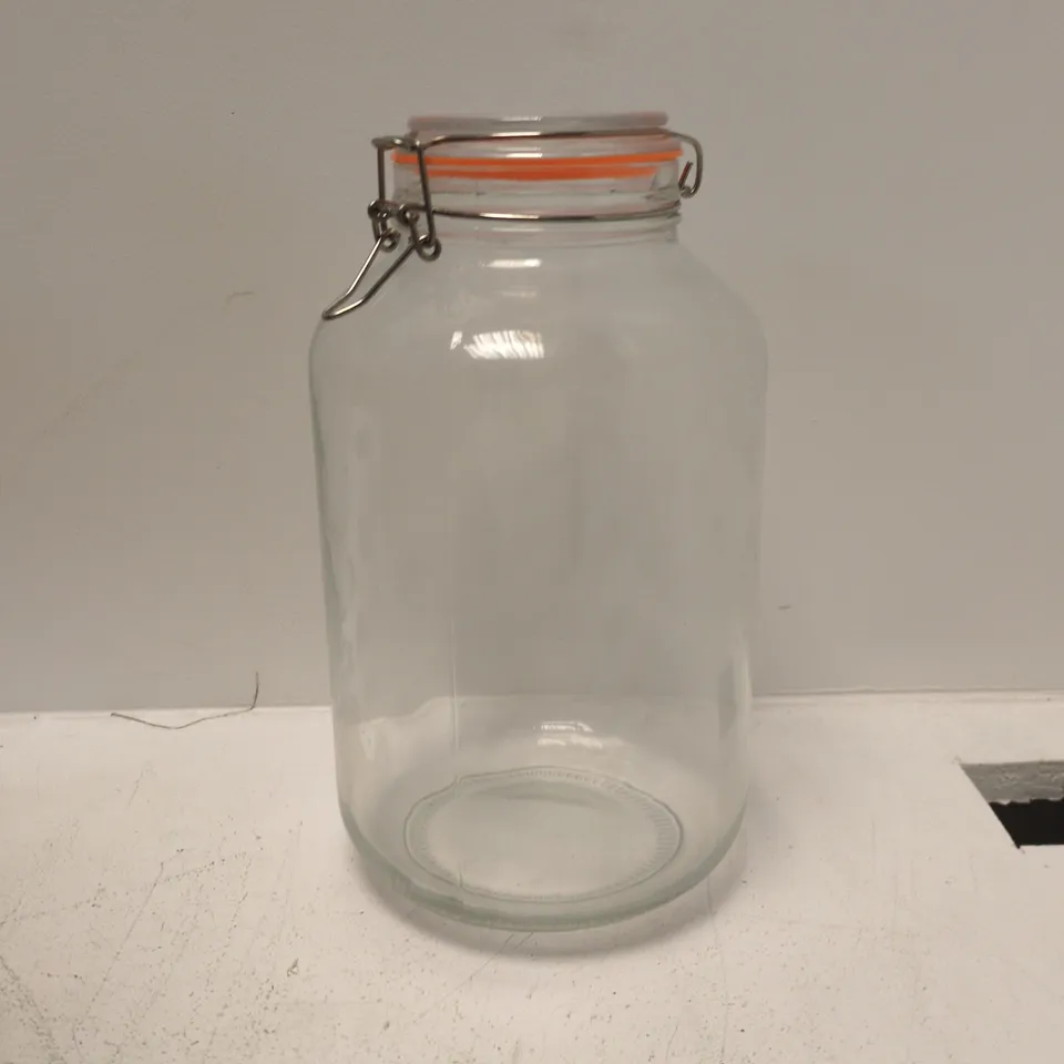 GLASS PRESERVE JARS WITH ORANGE SEALS AND METAL CLIP LIDS (SET OF 2)