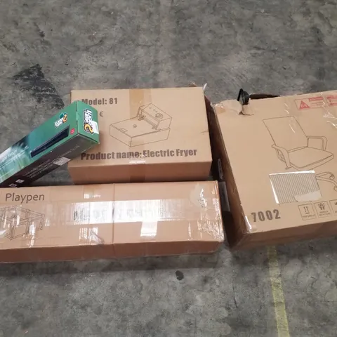 PALLET CONTAINING ASSORTED PRODUCTS INCLUDING OFFICE CHAIR, ELECTRIC FRYER, PLAYPEN & 23" TERRARIUM T5 STRIP LIGHT FIXTURE