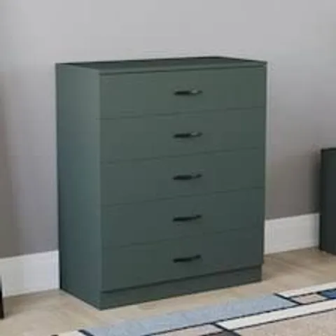BOXED VIDA DESIGNS RIANO 5 DRAWER CHEST - GREEN