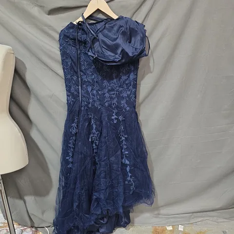NAVY LACE WEDDING DRESS – FLORAL EMBROIDERY-UK SIZE 6