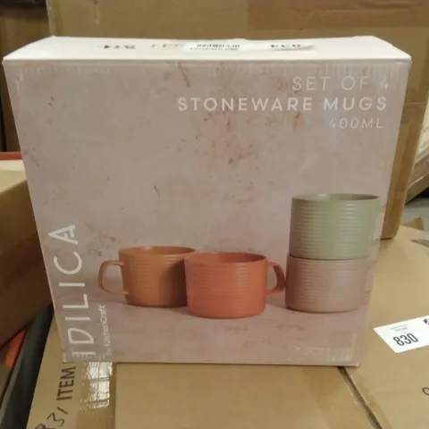 BOXED KITCHENCRAFT IDILICA STACKING STONEWARE MUGS, SET OF 4, 400ML