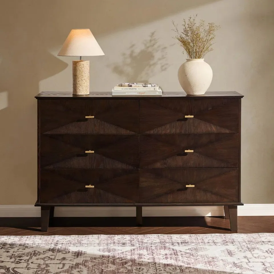 BOXED DUSK BRIANNA CONCAVE 6 DRAWER CHEST - WALNUT (1 BOX)