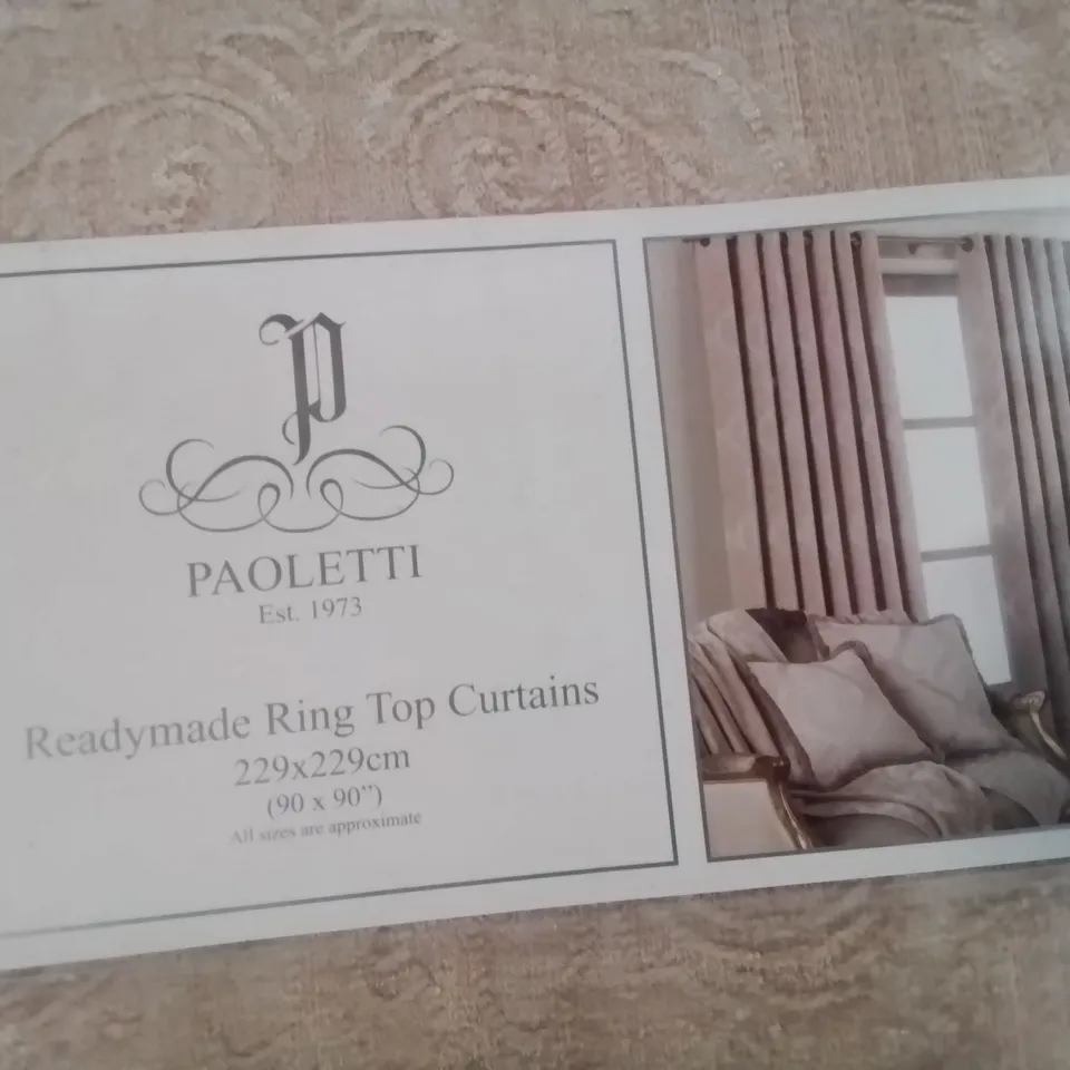 QUALITY BAGGED DESIGNER READY MADE RING TOP CURTAINS 229X229CM IN BEIGE