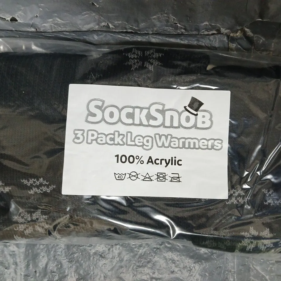 BOX OF APPROXIMATELY 30 BAGS TO INCLUDE 3 PAIRS OF SOCKSNOB LEG WARMERS IN BLACK - COLLECTION ONLY