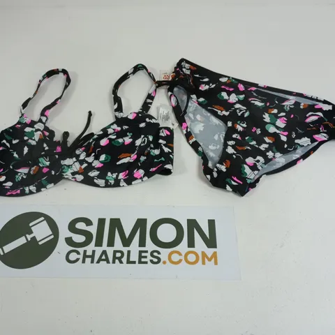 BON PRIX BIKINI TOP AND TIE SIDE BRIEFS BLACK MULTI TOP SIZE 36C BRIEFS SIZE 16