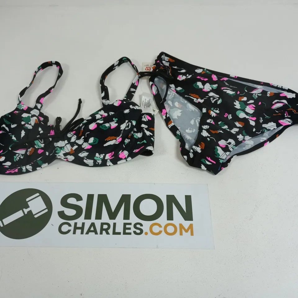 BON PRIX BIKINI TOP AND TIE SIDE BRIEFS BLACK MULTI TOP SIZE 36C BRIEFS SIZE 16