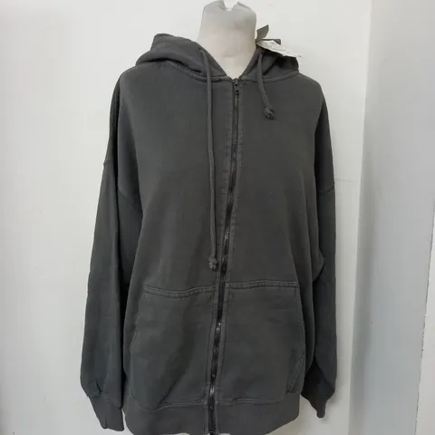 PULL&BEAR ZIP THROUGH HOODIE IN WASHED GREY SIZE S