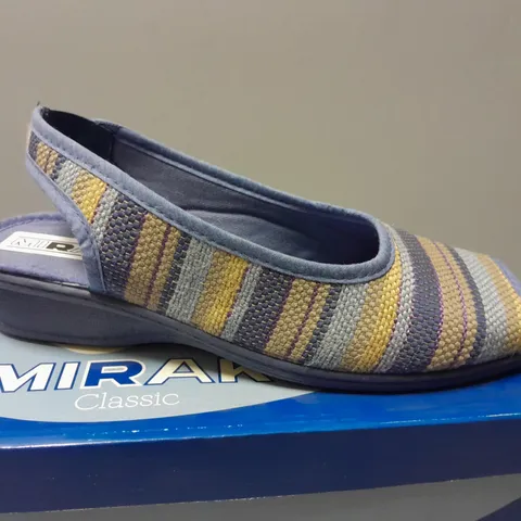 BOXED MIRAK CLASSIC OPEN TOE SLIP ON SANDLES IN BLUE SIZE
