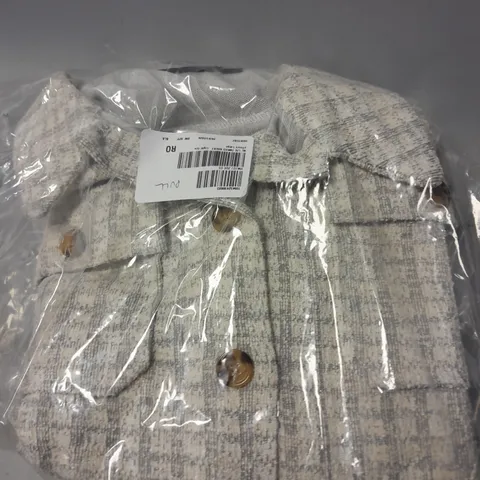 NINA LEONARD LONG SLEEVE TWEED SHACKET & CHEST & SIDE POCKETS SIZE L 