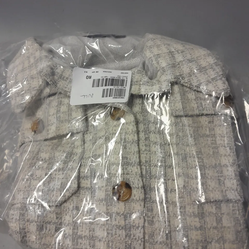 NINA LEONARD LONG SLEEVE TWEED SHACKET & CHEST & SIDE POCKETS SIZE L 