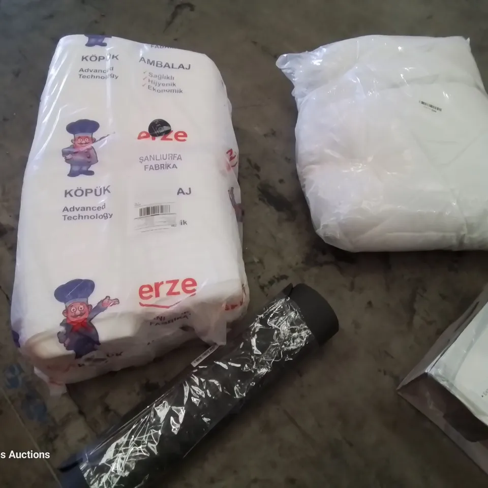 PALLET OF ASSORTED PRODUCTS, INCLUDING, RAIN SHOWER SYSTEM, INFLATABLE DOUBLE MATTRESS, FAST FOOD CONTAINERS, DUVET, EXCERCISE MAT.