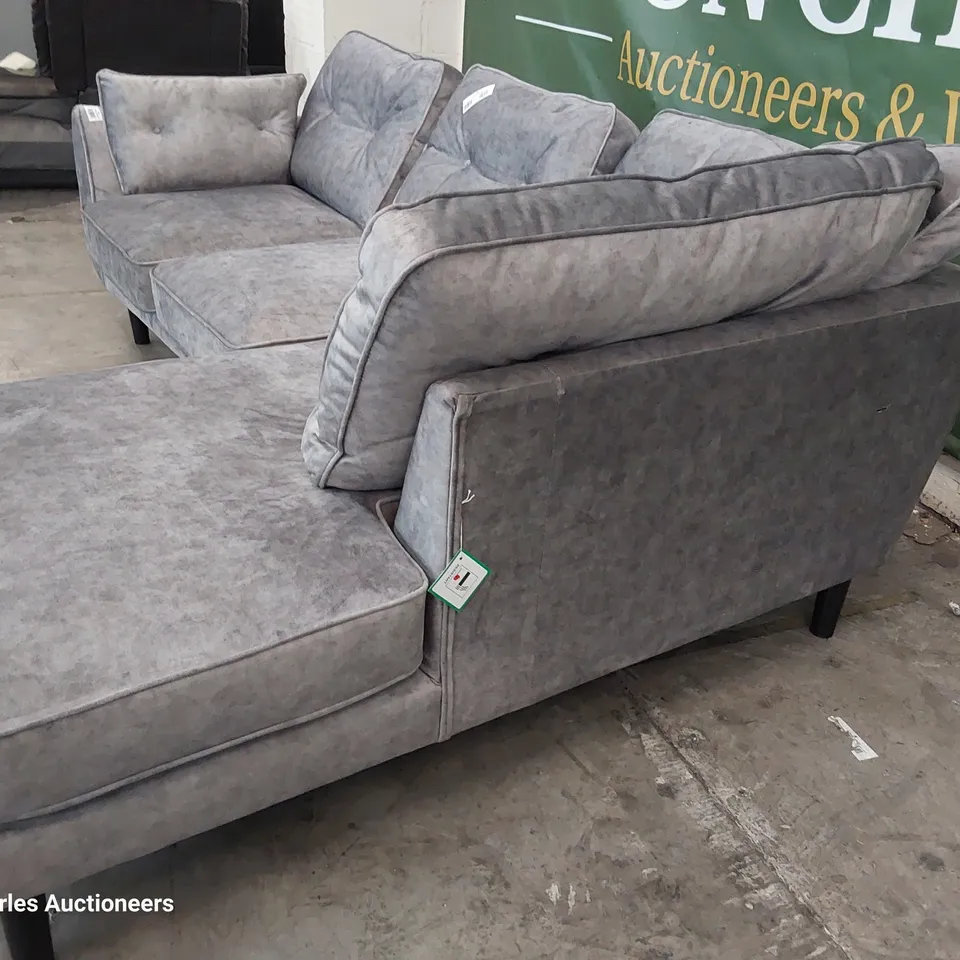 DESIGNER CHAISE SOFA GREY PLUSH FABRIC 