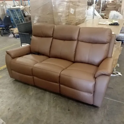WINDSOR POWERGLIDE 3 SEATER REAL LEATHER POWER RECLINER SOFA - TAN