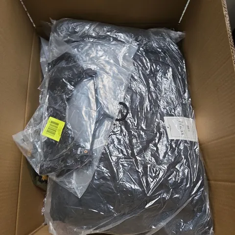 LARGE BOX OF ASSORTED CLOTHING ITEMS IN VARIOUS SIZES, STYLES AND COLOUR 