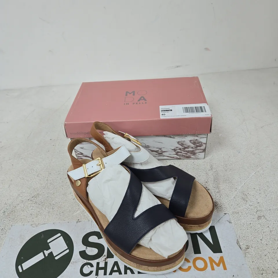 MODA IN PELLE PEPPER NAVY-TAN LEATHER PLATFORM SANDAL, UK 7 (EU 40) - ASYMMETRIC