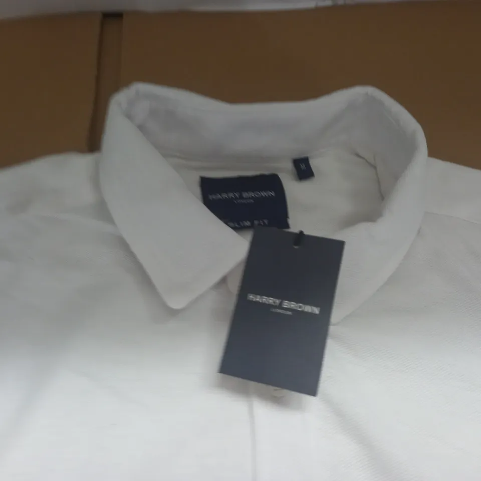 HARRY BROWN PIQUE SLIM FIT SHIRT IN WHITE - M