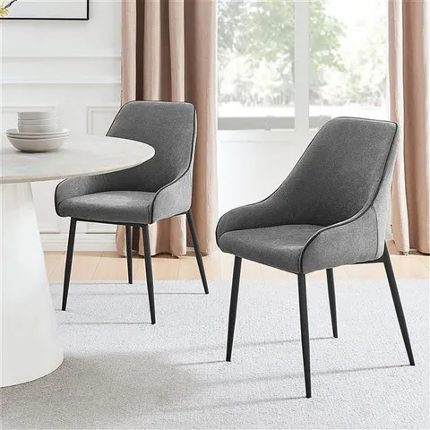 BOXED SET OF 2 BEAUMONT GREY FABRIC DINING CHAIRS WITH BLACK LEGS (1 BOX)