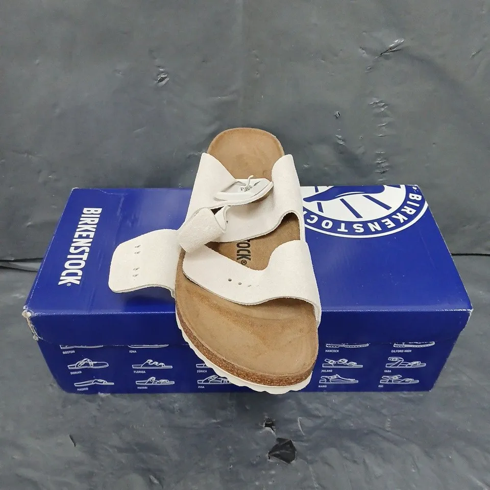 BOXED PAIR OF BIRKENSTOCK ARIZONA SANDALS IN ANTIQUE WHITE - 4.5