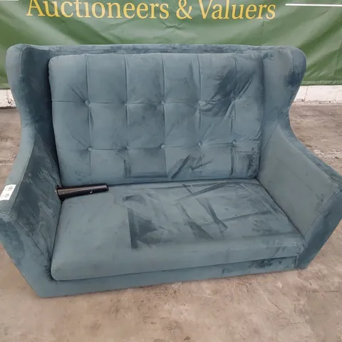 DESIGNER WINGED TWO SEATER SOFA TEAL PLUSH FABRIC