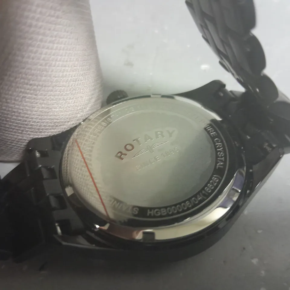 ROTARY STAINLESS STEEL SAPPHIRE CRYSTAL BLACK GENTS WATCH