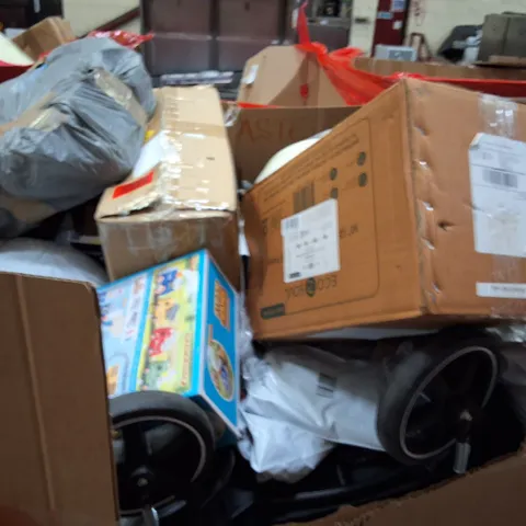 PALLET OF ASSORTED HOUSEHOLD GOODS AND PRODUCTS TO INCLUDE;PRAM,STEAM TRAIN TOY,CUSHION
