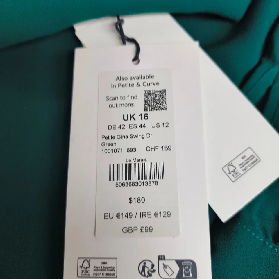 PHASE EIGHT PETITE GINA SWING DRESS – GREEN, UK SIZE 16