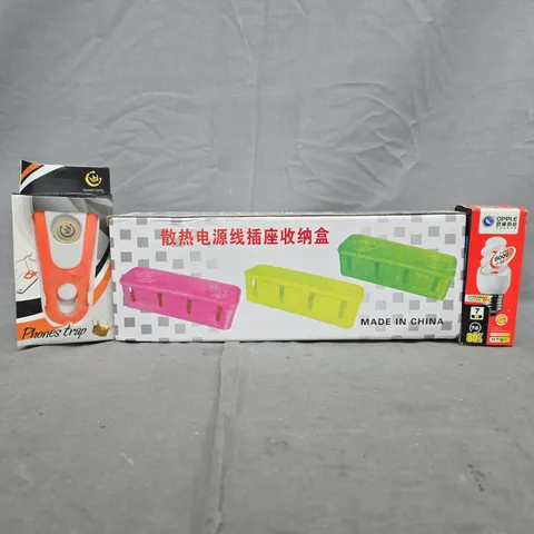 BOX OF APPROXIMATELY 15 ASSORTED HOUSEHOLD ITEMS TO INCLUDE BULB, PHONES TRAP, ETC - COLLECTION ONLY