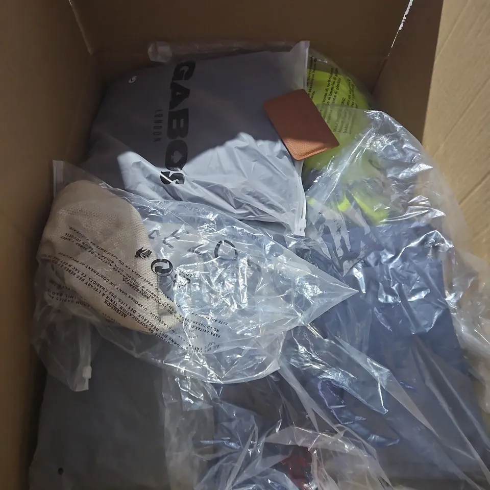LARGE BOX OF APPROXIMATELY 25 ASSORTED CLOTHING ITEMS IN VARIOUS COLOURS, STYLES AND SIZES - COLLECTION ONLY