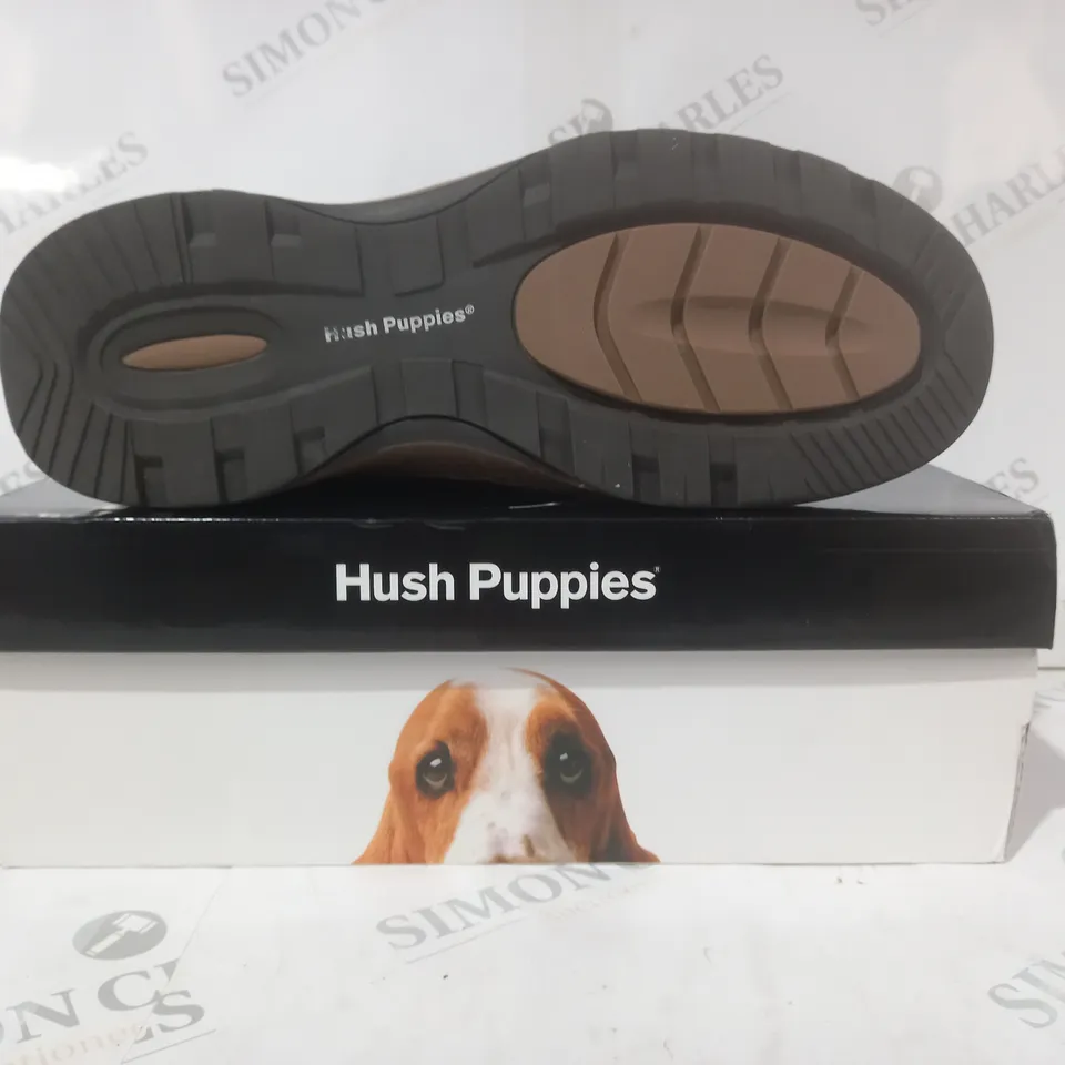 BOXED PAIR OF HUSH PUPPIES JASPER LOAFERS IN BROWN UK SIZE 11