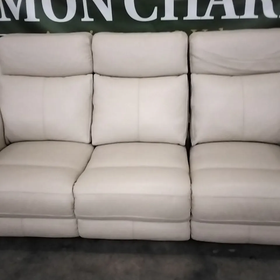QUALITY DESIGNER CREAM LEATHER ELECTRIC RECLINING 3 SEATER SOFA