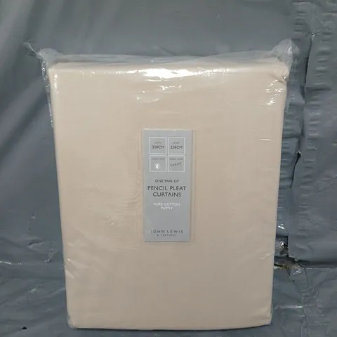 SEALED JOHN LEWIS PENCIL PLEAT CURTAINS PUTTY 228CM X 228CM 