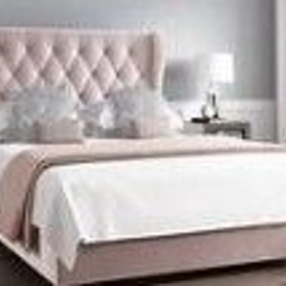 BOXED SAFINA VELOUR DOUBLE STUD WINGBACK OTTOMAN LIGHT PINK  ( 1/2 BOX ONLY )