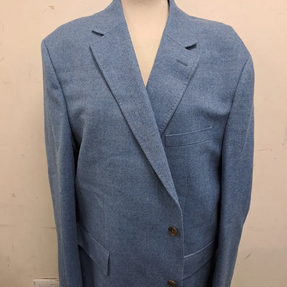 CHARLES TYRWHITT MID BLUE TWILL WOOL TEXTURE CLASSIC FIT JACKET SIZE 48R 