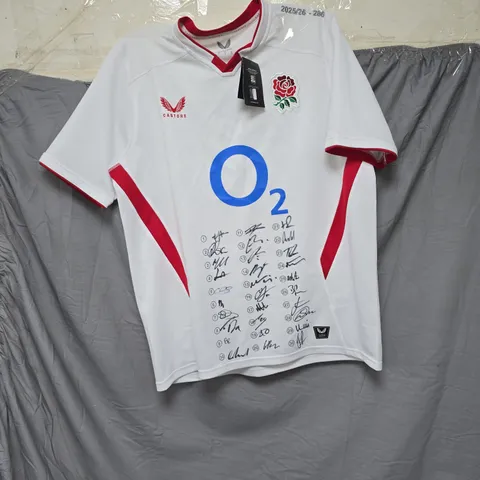 ENGLAND RUGBY OFFICIAL SIGNED CASTORE RUGBY SHIRT 2025/26 – O2