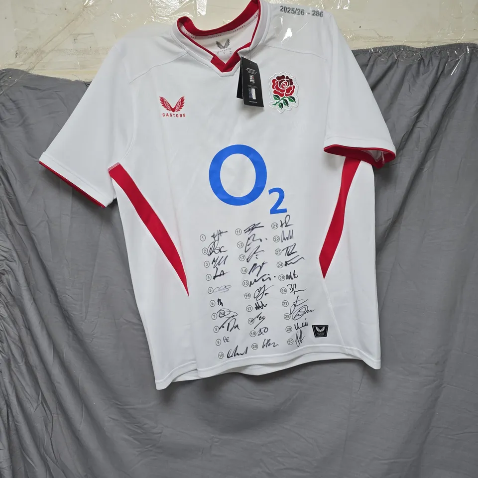 ENGLAND RUGBY OFFICIAL SIGNED CASTORE RUGBY SHIRT 2025/26 – O2