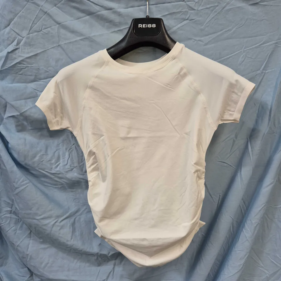 SWEATY BETTY ATHLETE SEAMLESS RUCHED TEE – WHITE – UK 10