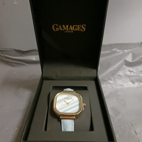 BOXED GAMAGES MIRROR GOLD BLUE WATCH