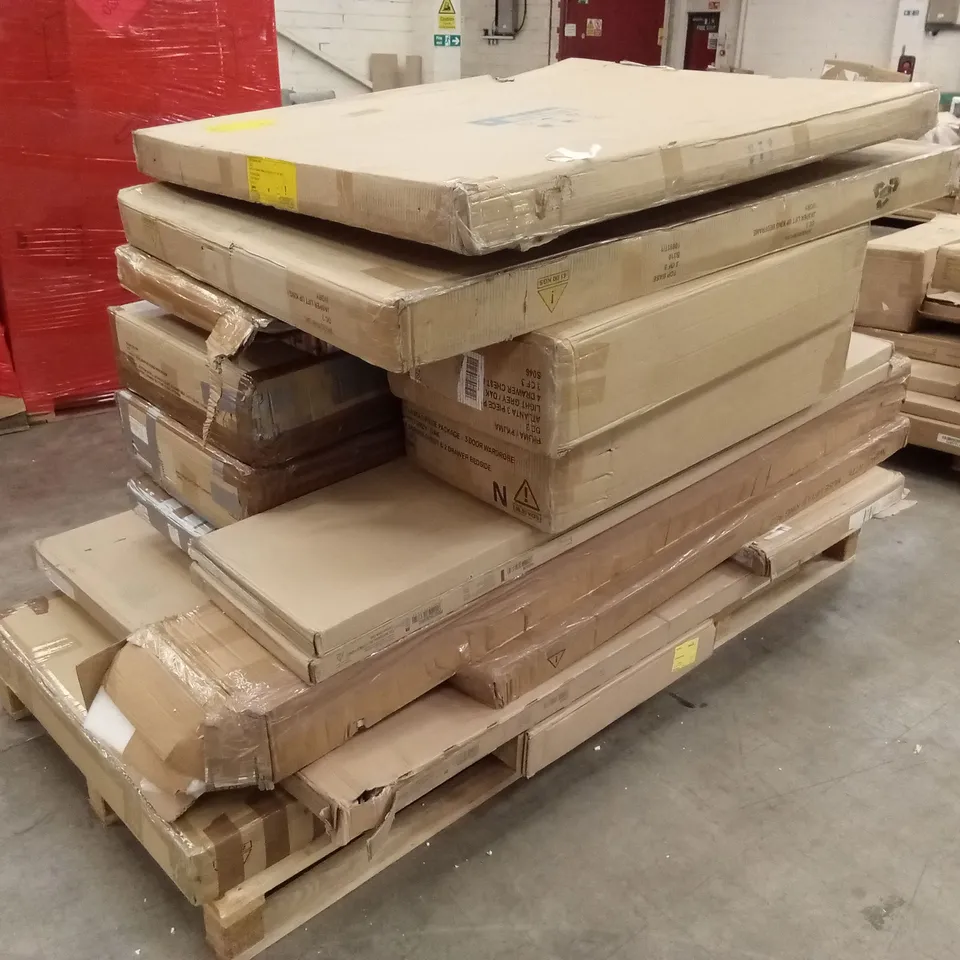 PALLET OF ASSORTED INCOMPLETE DESIGNER FURNITURE PARTS AND PIECES