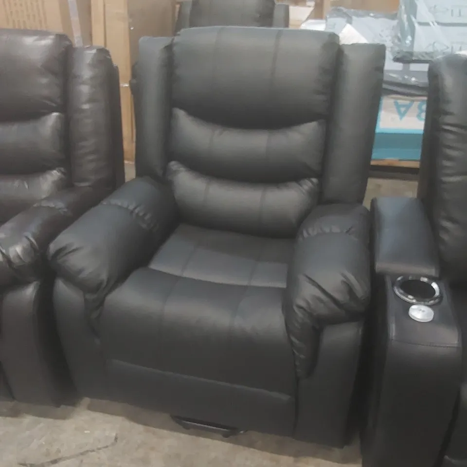 DESIGNER BLACK FAUX LEATHER UPHOLSTERED POWER RECLINER CHAIR 