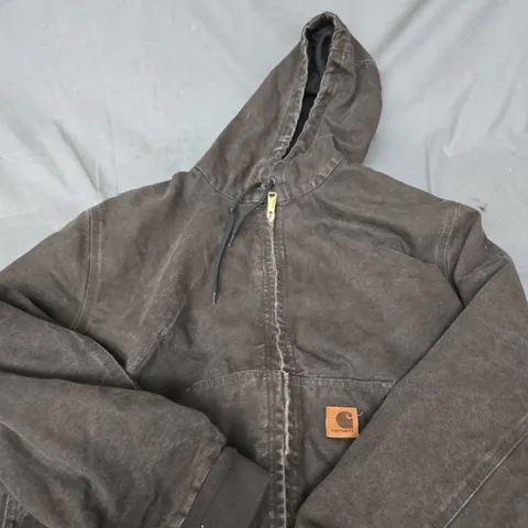 CARHARTT JACKET – UK S (SMALL PETITE REGULAR) – DARK BROWN CANVAS WITH HOOD