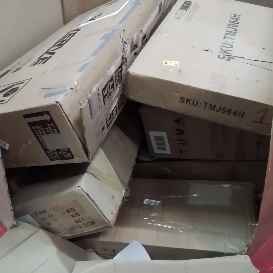 PALLET OF ASSORTED HOUSEHOLD ITEMS AND CONSUMER PRODUCTS TO INCLUDE; AIR COOLER, BABY PLAYPENS, PRESSURE WASHER, BOXED FURNITURE ETC 